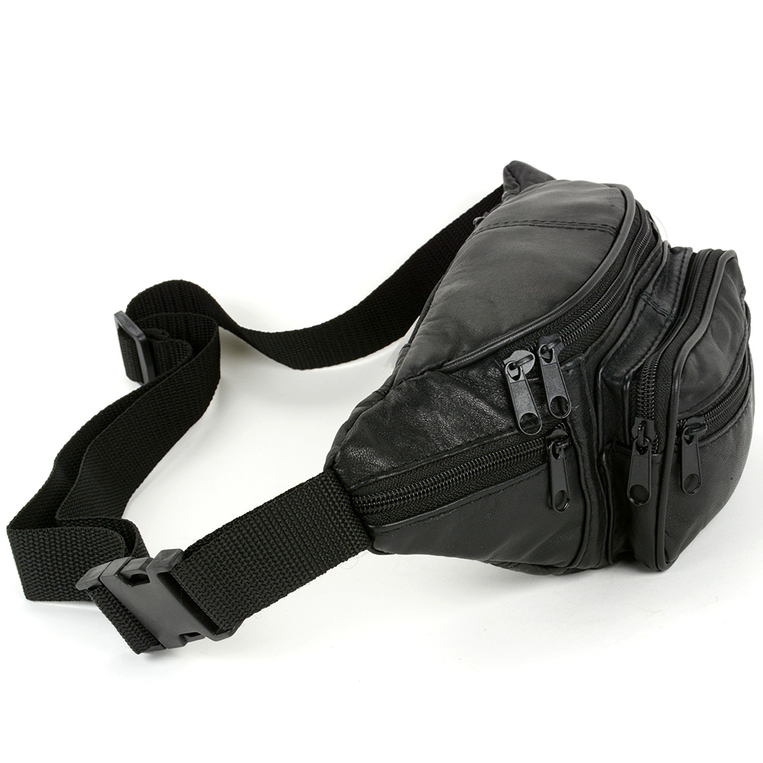 Leather Fanny Pack Waist Bag 6 Pockets Adjustable Belt Strap Travel